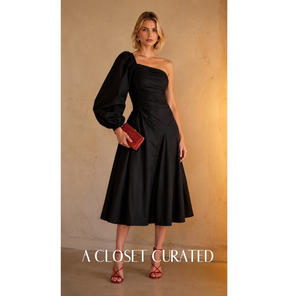 Ulla Johnson Fiorella One Shoulder Midi Dress 2 Black NEW